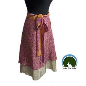 NWT Darn Good Yarn Recycled Sari Reversible Midi Wrap Skirt Size 00-4